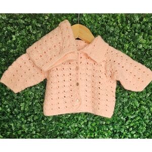 Vintage Hand Made Baby Cardigan and Bonnet